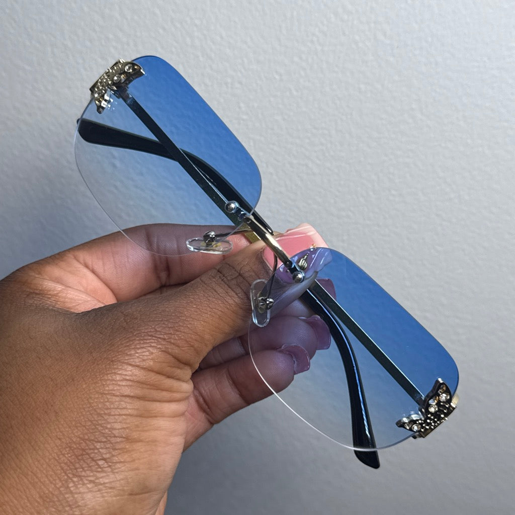 BLUE BUTTERFLY RIMLESS SUNGLASSES