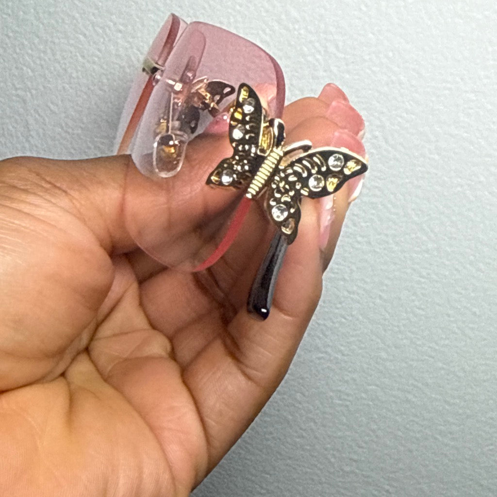 PINK BUTTERFLY RIMLESS SUNGLASSES