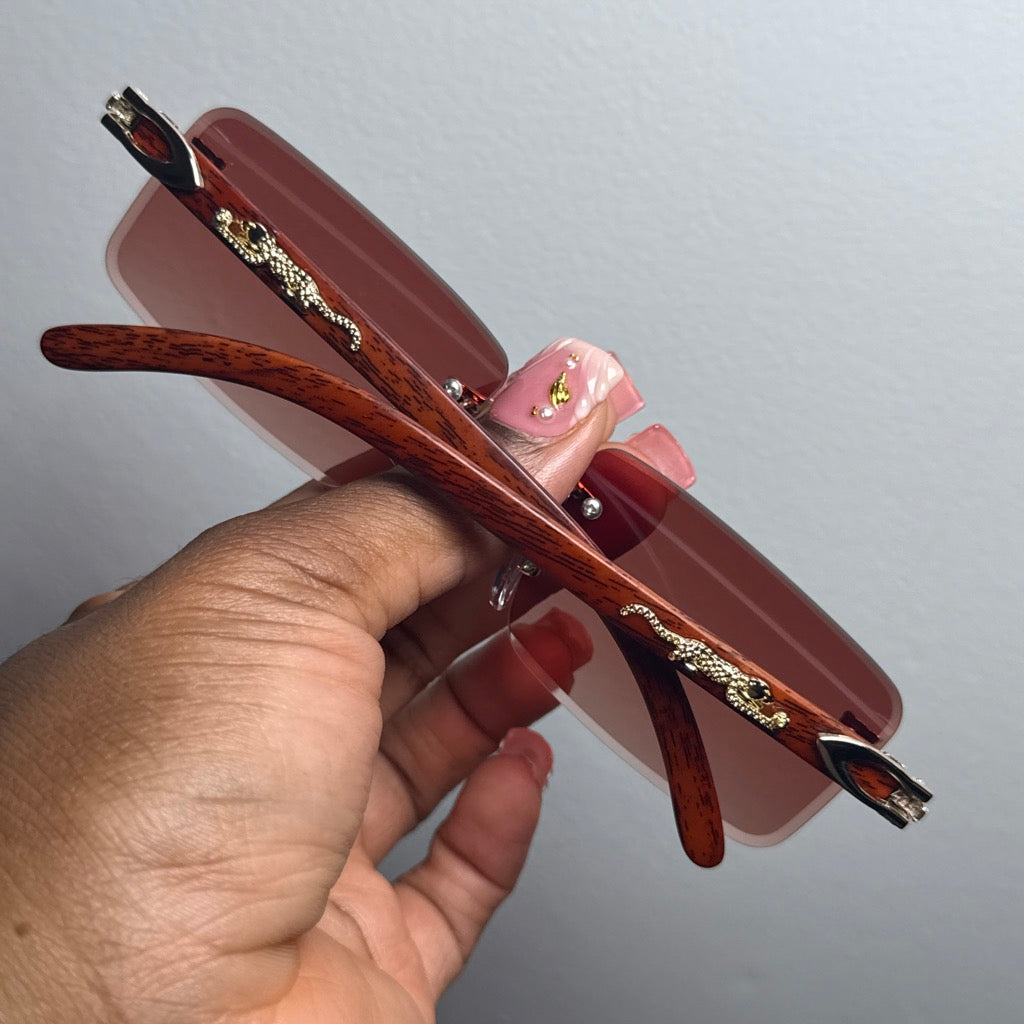 BURGUNDY SQUARE RIMLESS SUNGLASSES