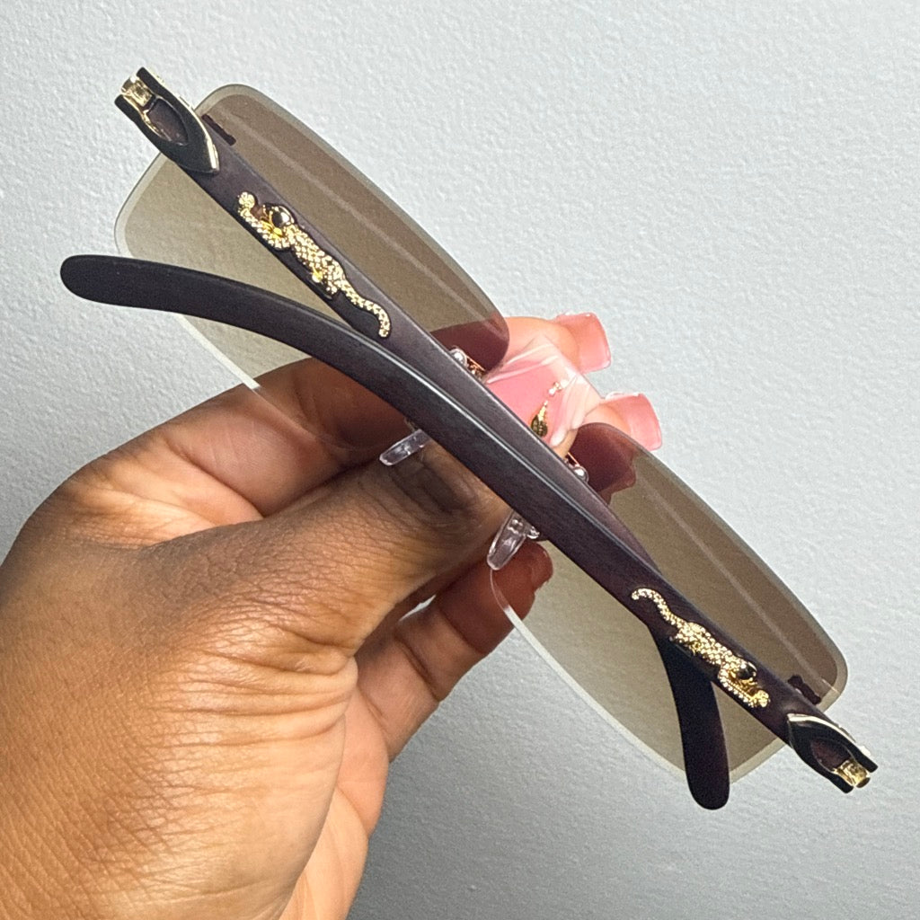 BROWN SQUARE RIMLESS SUNGLASSES