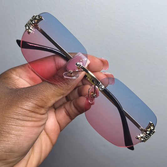 OMBRÉ BLUE/PINK BUTTERFLY RIMLESS SUNGLASSES