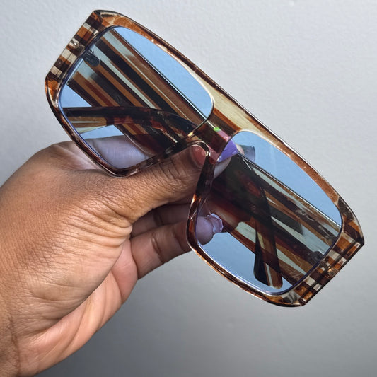 BROWN PRINT BLUE LENS SUNGLASSES