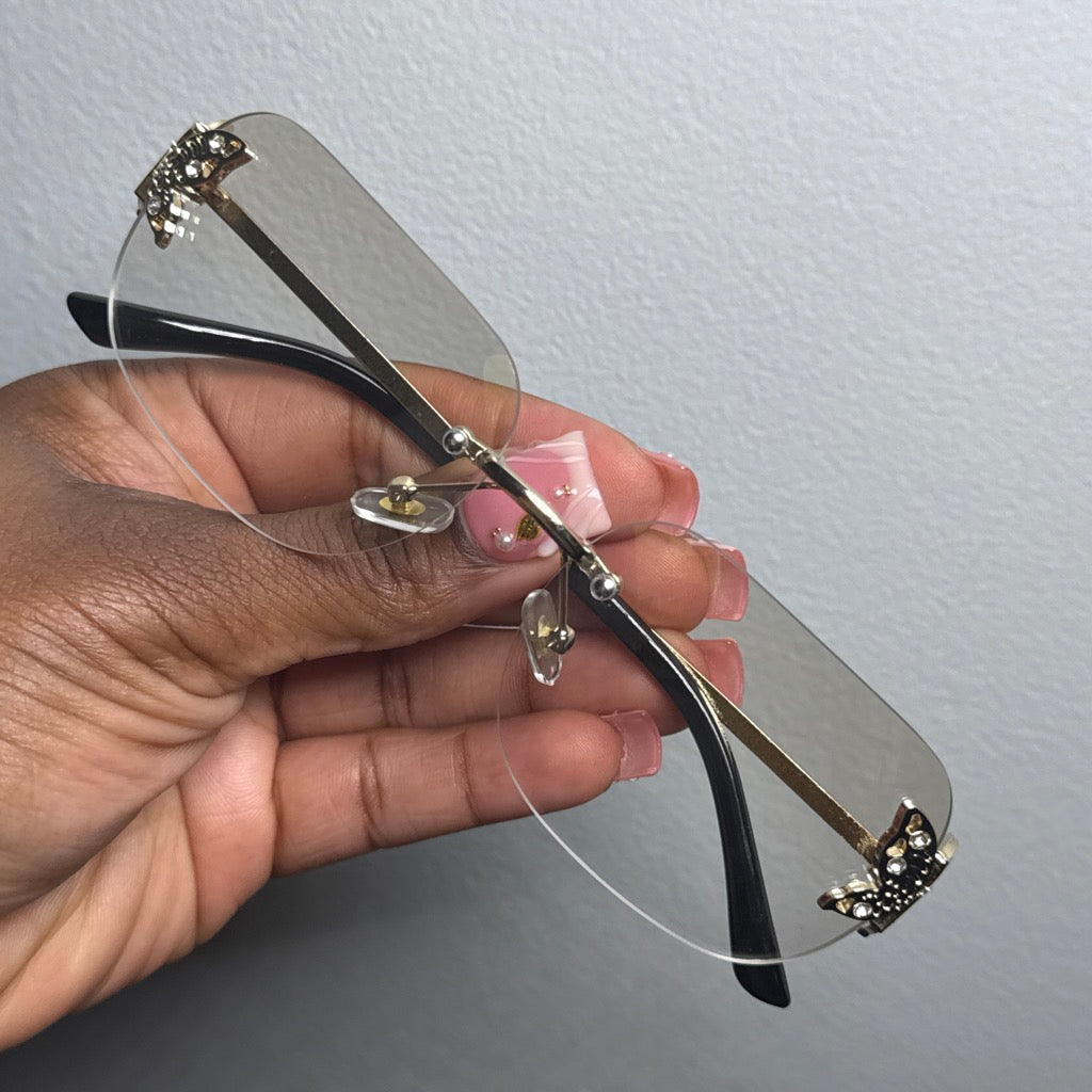 CLEAR GRAY BUTTERFLY RIMLESS SUNGLASSES