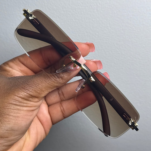 BROWN SQUARE RIMLESS SUNGLASSES