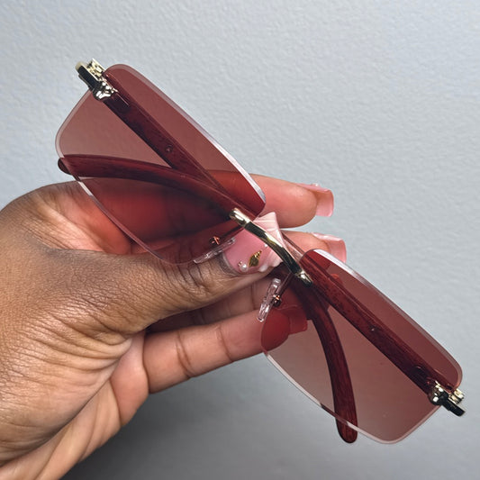 BURGUNDY SQUARE RIMLESS SUNGLASSES