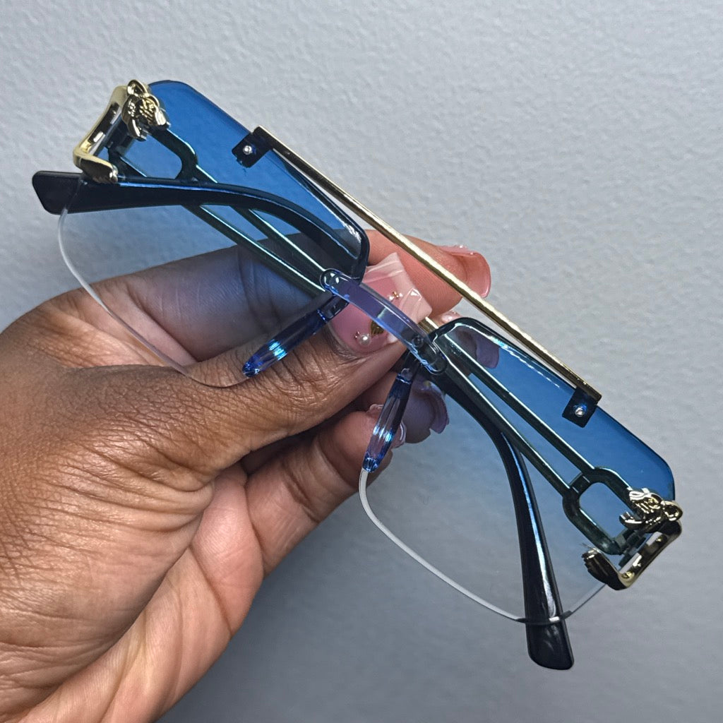 BLUE RIMLESS SUNGLASSES