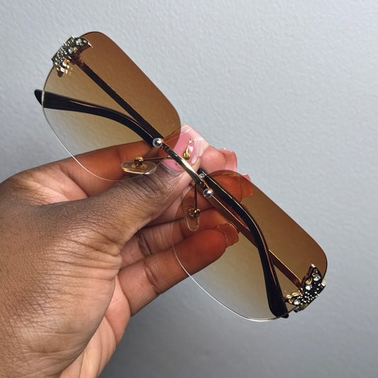 BROWN BUTTERFLY RIMLESS SUNGLASSES