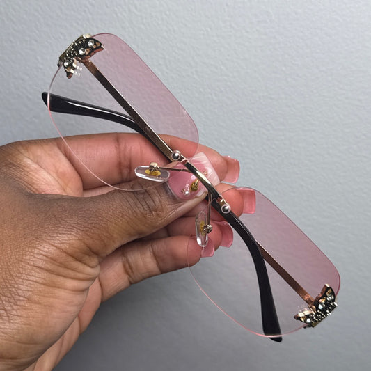 PINK BUTTERFLY RIMLESS SUNGLASSES