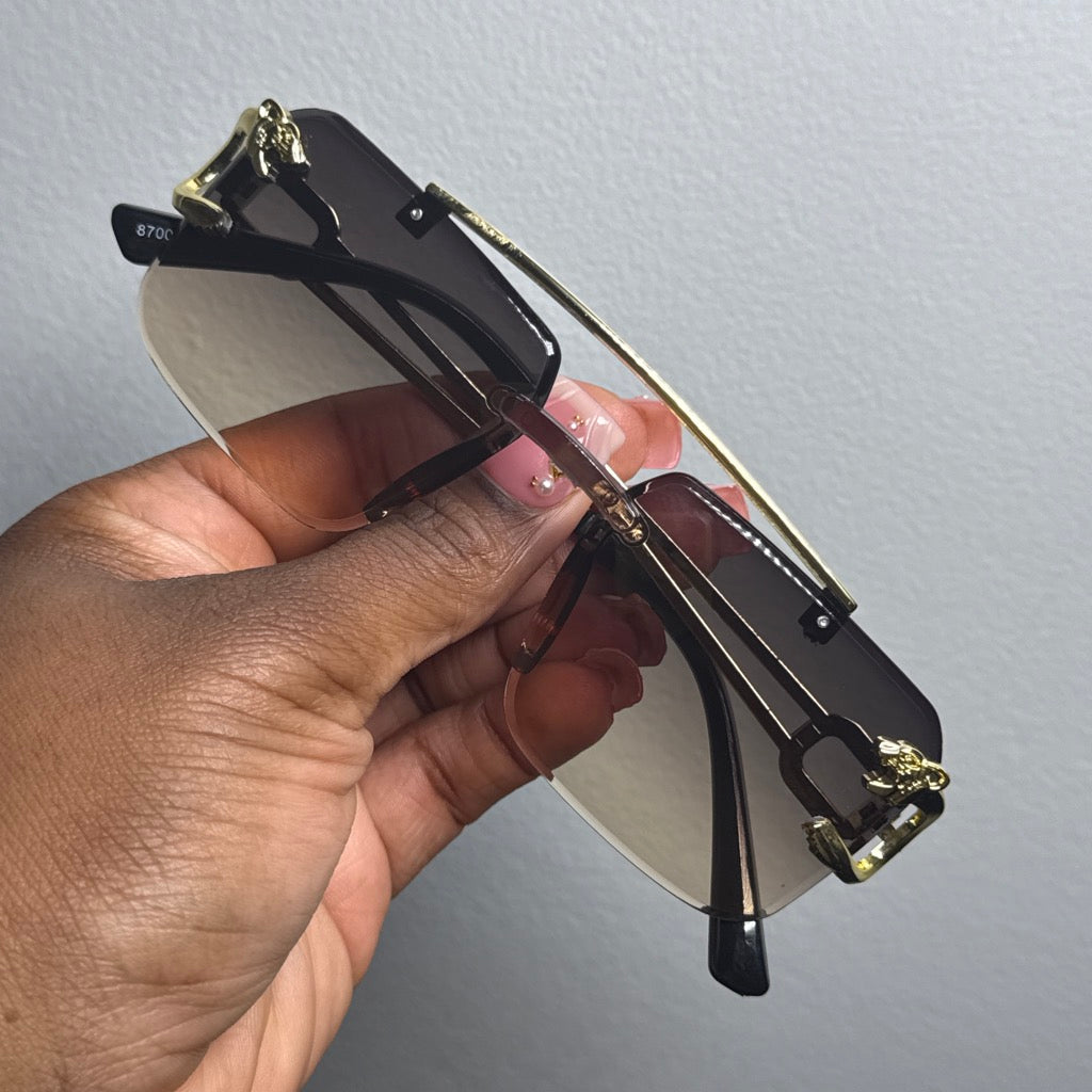 OMBRÉ CHARCOAL TAN RIMLESS SUNGLASSES