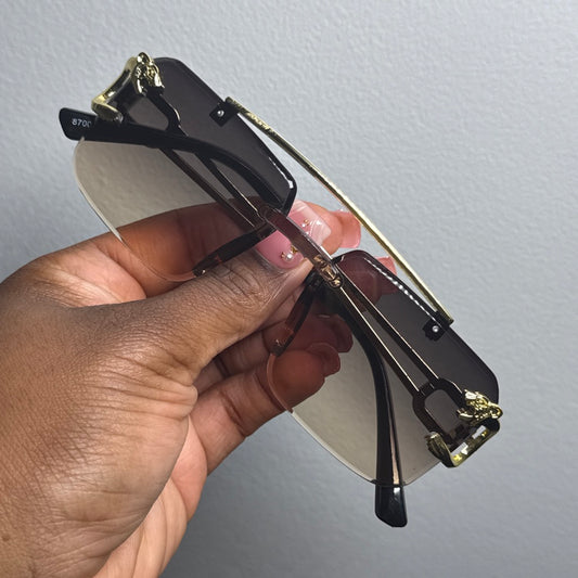 OMBRÉ CHARCOAL TAN RIMLESS SUNGLASSES
